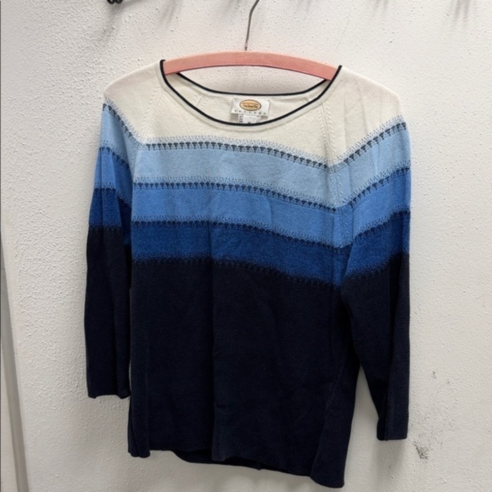 Talbots Women's Blue and White Striped Sweater